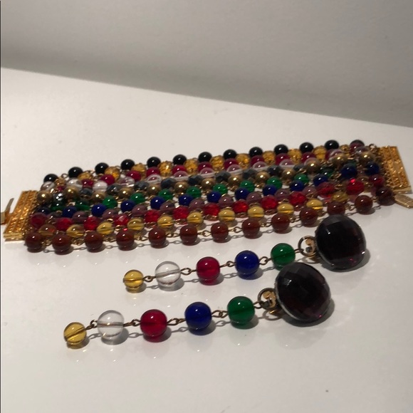 VINTAGE JEWEL BEADED DANGLING EARRINGS - Picture 3 of 8